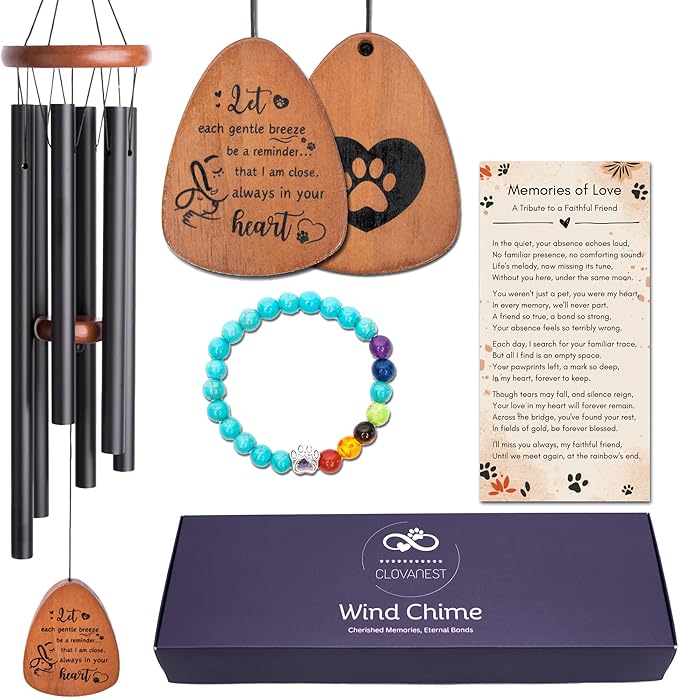 Pet Memorial Wind Chime (28 Inches), Loss of Pet Sympathy Gift Dog, Rainbow Bridge, Pet Memorial Gifts for Dogs, Remembrance, Bereavement Memory Gifts Dogs, passing away gift, Dog Wind Chimes Memorial