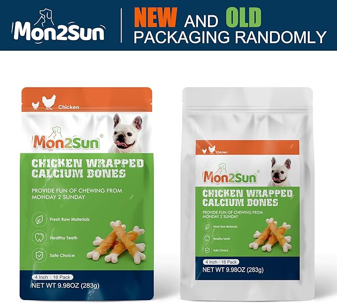 MON2SUN Dog Treats, Chicken Wrapped Calcium Bones Without Rawhide, 4 Inch Training Treats for Teeth Cleaning and Fresh Breath, Chews for Puppy and Small Dogs (10 Ounce - Pack of 1)
