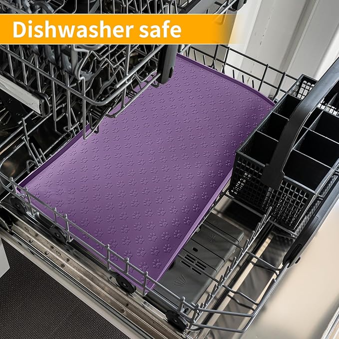 Ptlom Dog Food Mat Anti-Slip Pet Bowl Mats for Food and Water, High-Lips Pet Placemat Prevent Messy Spills to Floor, Waterproof Puppy Feeding Tray for Small, Medium Large Dogs Cats, Silicone