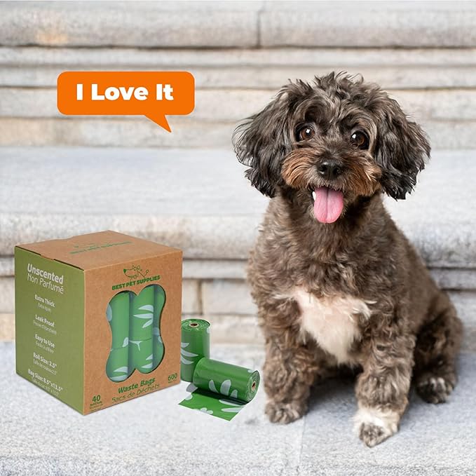 Best Pet Supplies Poop Bags for Dogs, 50% Post-Consumer Recycled Content dog waste bags on rolls, fits all poop bag holders for leashes - 600 Count, Green, Lavender Scented