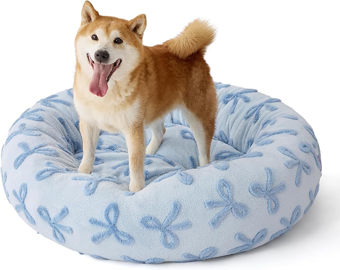 LE SURE Donut Large Dog Bed - Round Cat Beds for Indoor Anti-Anxiety Calming Pet Beds, Washable Cute Modern Beds with Jacquard Shaggy Plush & Anti Slip Bottom, 36 Inch, Ice Melt
