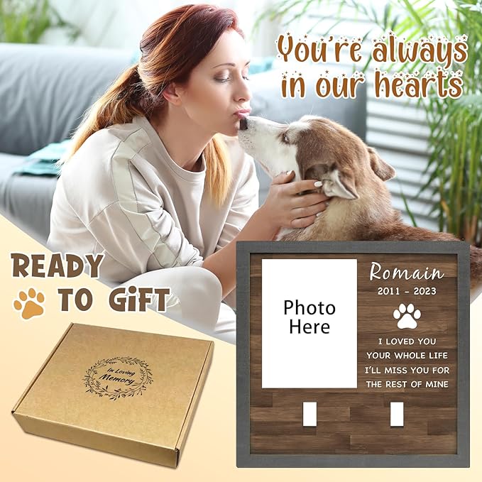 Personalized Pet Picture Frame Memorial Gifts for Loss of Dog- Fits 3 Collar Lengths, in Memory of Dog Passing Away Sympathy Gifts, Cat Memorial