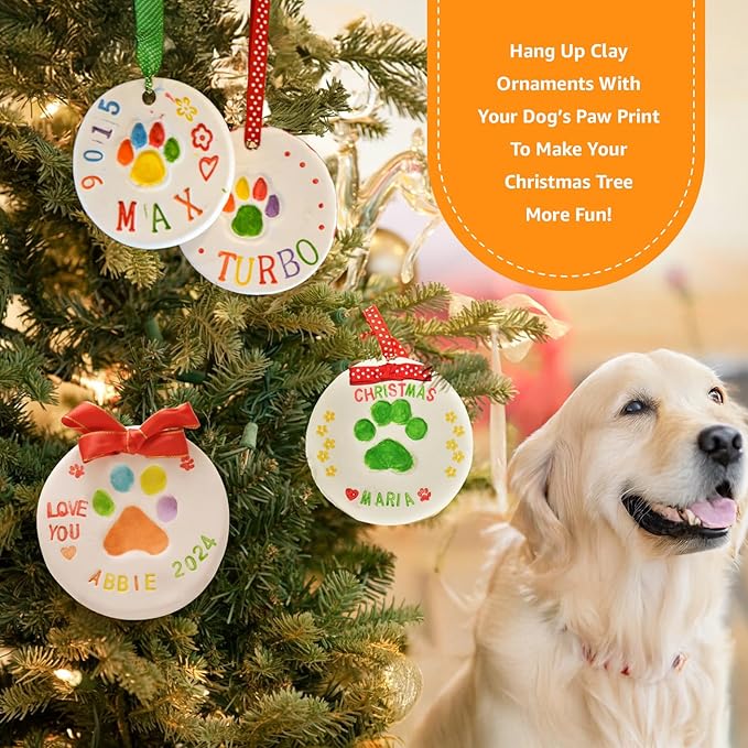 LOOBANI Dog Paw Print Ornaments Kit,DIY Pet Footprint Memorial Impression Keepsake for Puppy and Cats Owners with Light Clay & Deluxe Tool Set (Dog Paw Ornament Kit-2packs)