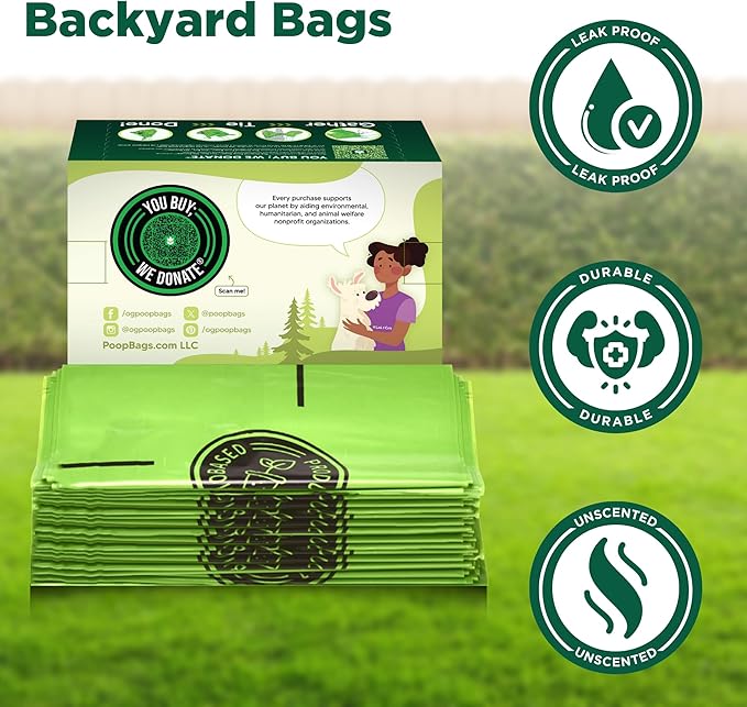 The Original Poop Bags® Backyard Arm-Slot Poop Bags – 38% Plant-Based Dog Waste Bags – Extra-Large 12x24" Bags with Built-In Arm Slot for Backyard Cleanups – Unscented (16 Count)