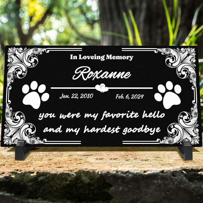 Pet Memorial Stones for Dogs & Cats, Personalized Dog Memorial Plaques for Pet Grave Stones for Outdoor - Cats Headstones, Tombstones for Grave Markers with Photo (Text Only)