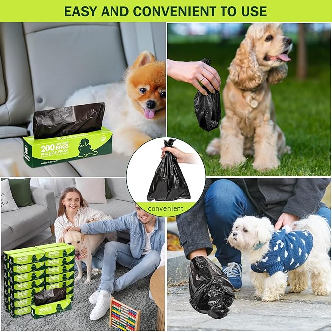 Sherr 20 Boxed Rolls 4000 Counts Dog Poop Bags Bulk Leak Proof Dog Waste Bags Universal Pet Doggy Waste Poop Box for Puppy Pets Outdoor Walking and Travel, 20 Rolls of 200 (Black,13 x 9 Inches)