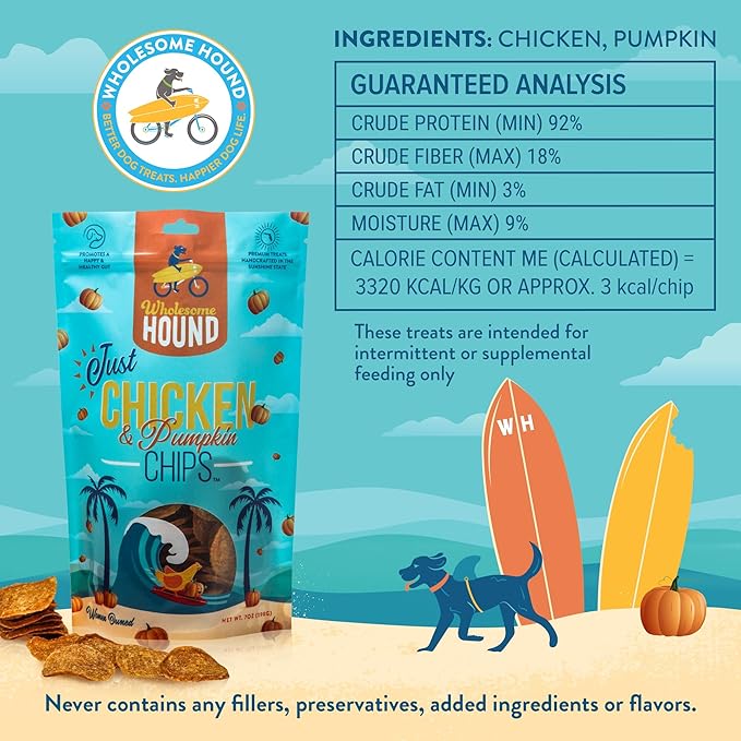 Chicken & Pumpkin Chips – 2 Simple Ingredient Dog Treats, All Natural & Healthy Training Snacks for Small, Medium & Large Breeds, Puppies – High Protein, Made in USA 7oz