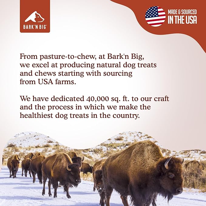 BARK'N BIG Bison Trachea Dog Chews – Natural Trachea for Dogs with Glucosamine & Chondroitin – Single Ingredient Bison Dog Treats – Made in USA - 1 Inch - 10 oz