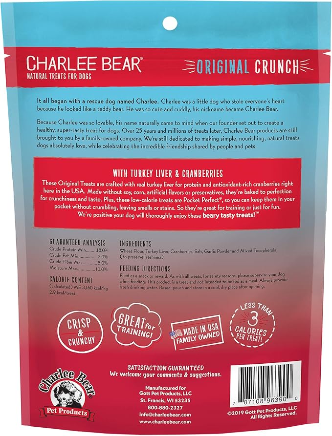Charlee Bear Original Dog Treats, Turkey Liver & Cranberries, 16 oz (Pack of 2)