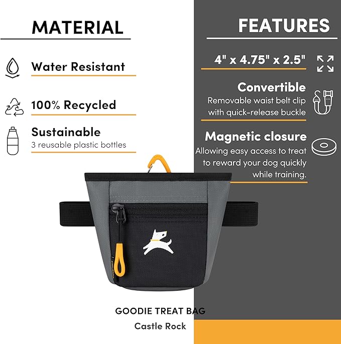 OllyDog Goodie Treat Bag, Dog Treat Pouch, Waist Belt Clip for Hands-Free Training, Magnetic Closure, Dog Training and Behavior Aids, Three Ways to Wear (Castle Rock)
