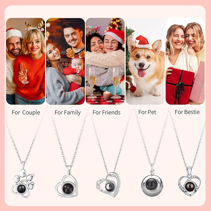 Easycosy Personalized Picture Necklace Projection Necklace with Photo Inside - Custom Photo Heart Pendant Necklace - Photo Gifts Valentines Birthday Love Memorial Gifts for Girlfriend Wife Women