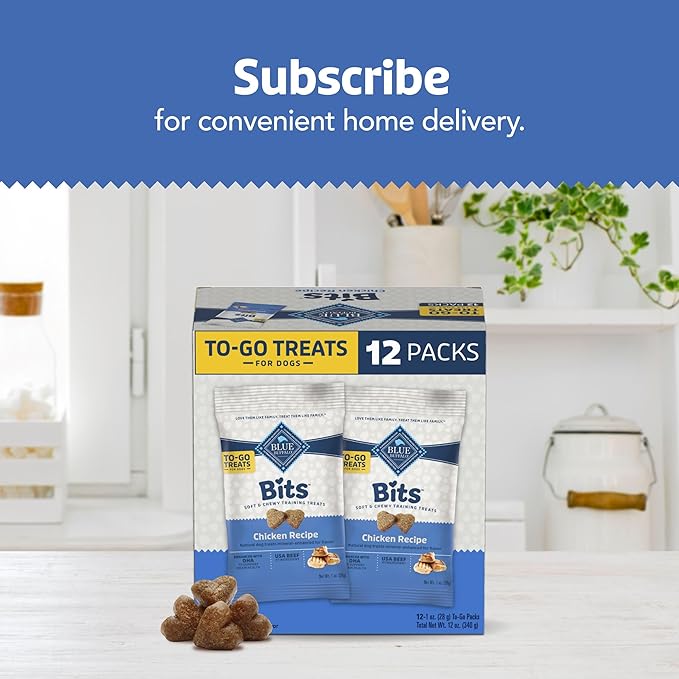 Blue Buffalo BLUE Bits Natural Soft Moist Training Dog Treats TOGO Chicken Recipe Bags, contains Twelve (12) oz bags