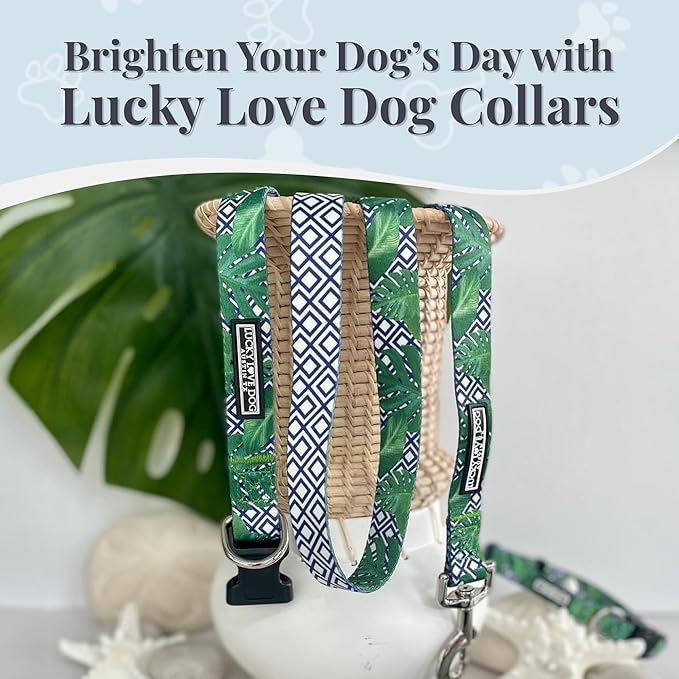 Lucky Love Dog Collar, Beautiful & Vivid Pattern Large Boy Dog Collars, Easy On & Off Clasp Accessory (Blue Laguna, L)