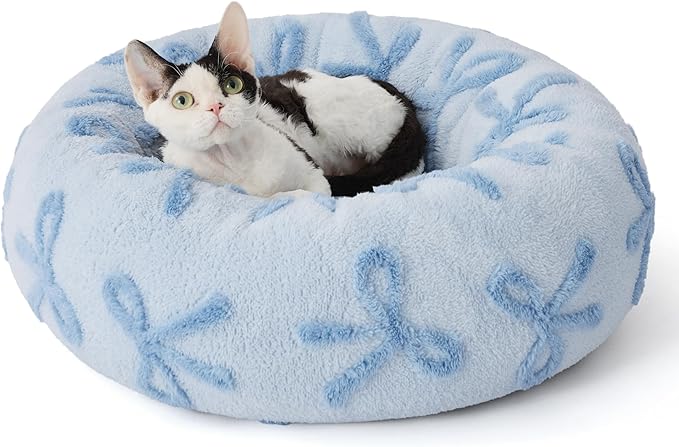 LE SURE Donut Cat Beds for Indoor Cats - Round Small Dog Bed Calming Pet Beds, Cute Modern Beds with Jacquard Shaggy Plush & Anti Slip Bottom, 20 Inch, Ice Melt