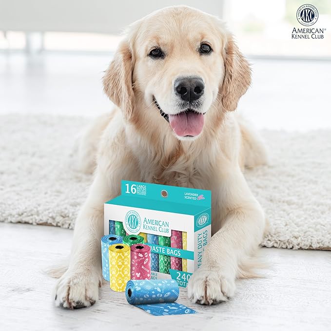AKC Dog Poop Bags - Leak Proof Pet Waste Bags - 16 Refill Rolls - Lavender Scent - 240 Count (Toy Print)