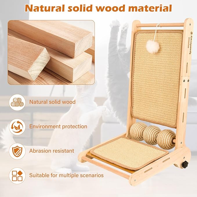 Adjustable Angle-Cat Scratcher, L Shape Cat Scratching Post,Cat Scratchers for Indoor Cats Scratch Pad with Natural Sisal,Cat Scratching Board Furniture Protector(27.5"X16.3"X6.3")