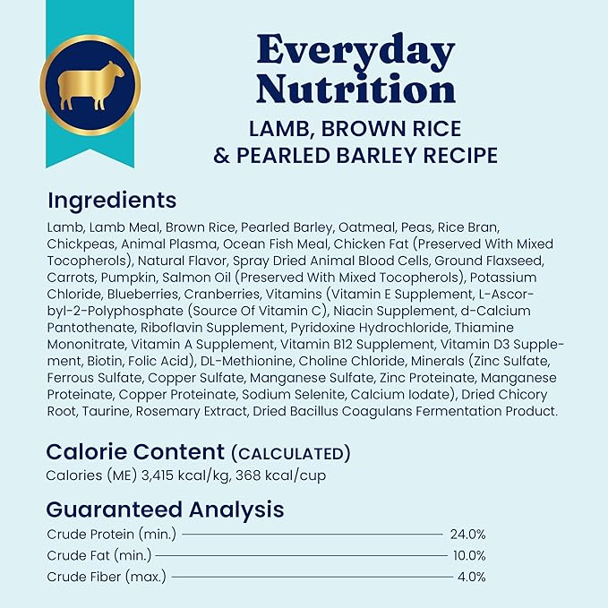 Solid Gold Lamb Dog Food Dry for Adult & Senior Dogs– High Protein Healthy Dog Kibble for Medium & Large Breeds – Whole Grain, Omega 3 & Probiotics for Gut Health & Digestion – Nutrientboost™ –3.75LB