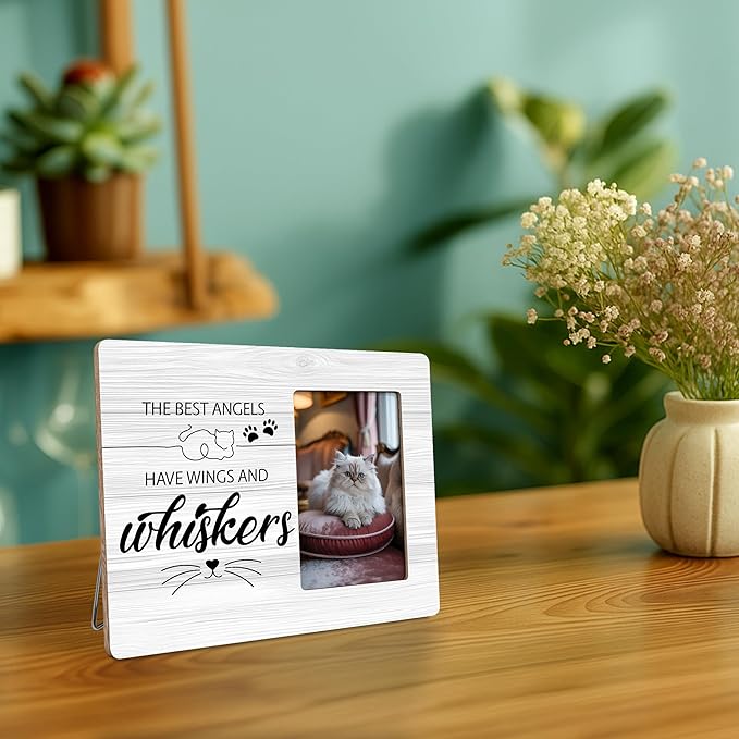 Cat Memorial Gifts for Loss of Cats Sympathy Picture Frame, The Best Angels Have Wings and Whiskers Frames Fits 4x6 Photo