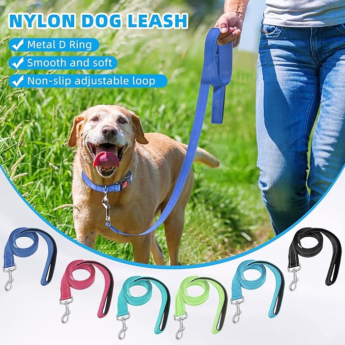 6 Sets Reflective Dog Leash and Collar Set, Nylon Leashes Adjustable Dog Collar Heavy Duty Padded Handle Leash for Small Medium Large Dogs Walking Training(Stylish Color)