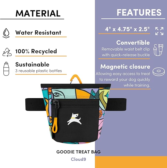 OllyDog Goodie Treat Bag, Dog Treat Pouch, Waist Belt Clip for Hands-Free Training, Magnetic Closure, Dog Training and Behavior Aids, Three Ways to Wear (Cloud9)