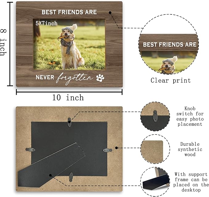 FONDCANYON Pet Memorial Picture Frame, Pet Memorial Gifts, Pet Picture Frame, Dog Memorial Picture Frame, Dog Picture Frames For Dogs That Passed, Best Friend Are Never Forgotten Dog Photo Frame 5x7 (Color3)