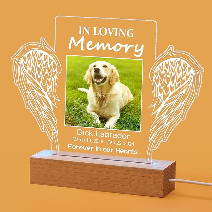 Pet Memorial Gifts for Dogs, Personalized Pet Memorial Night Lights, Dog Memorial Gifts for Loss of Dog, Loss of Dog Sympathy Gift, Dog Bereavement Remembrance Picture Frame
