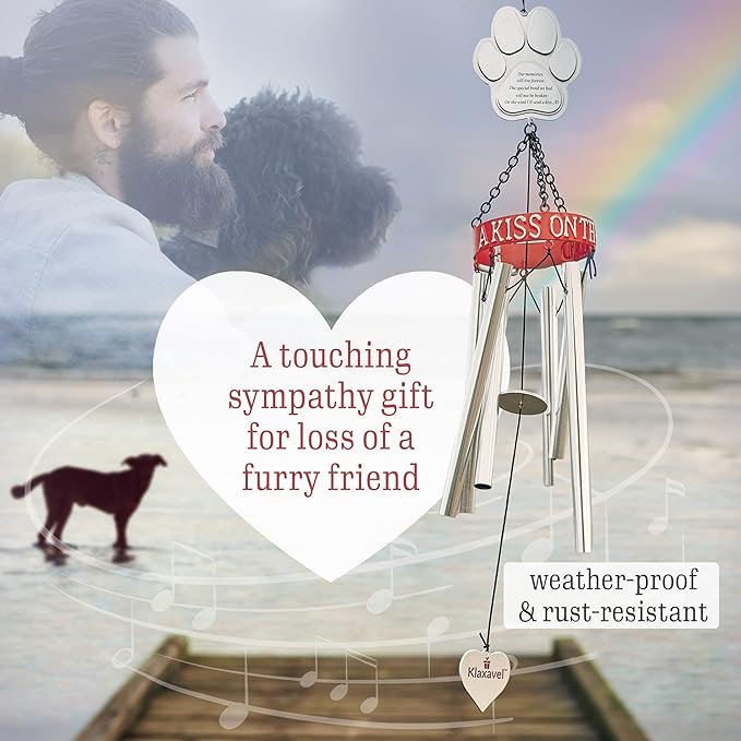 Pet Memorial Wind Chimes - 19" Rainbow Bridge Pet Memorial Gifts, Thoughtful Loss of Cat or Dog Gifts, Wind Chime with Poem and Red Collar, Durable Metal Outdoor Chimes Pet Sympathy Gift