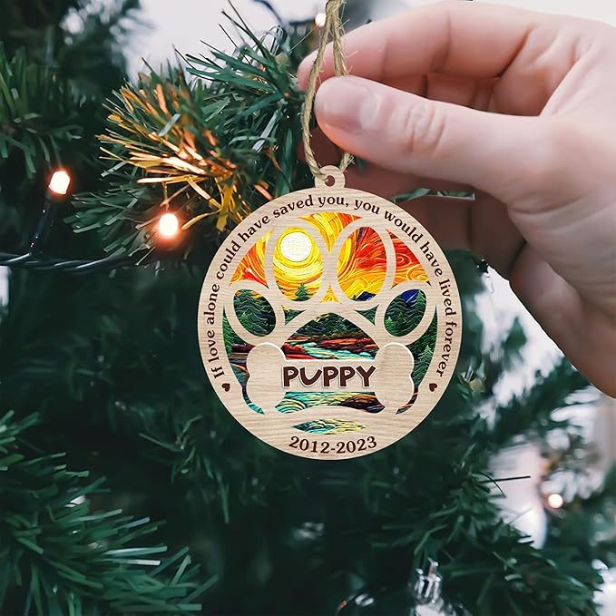 BSQUIELE Personalized Suncatcher Ornaments, Memorial Gifts for Loss of Dog, Custom Dog Ornament with Name, Dog Memorial Suncatcher, Sympathy Gift for Dog Lover, Xmas Ornament, Xmas Tree Decoration V1
