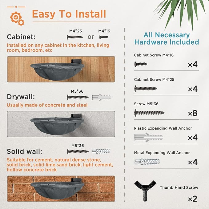 Cat Hammock Wall Mounted, Foldable & Stable Cat Beds- Breathable Cat Wall Shelves for Sleeping, Playing, Climbing, and Lounging - Maximum Hold Up to 30lb (Gray)