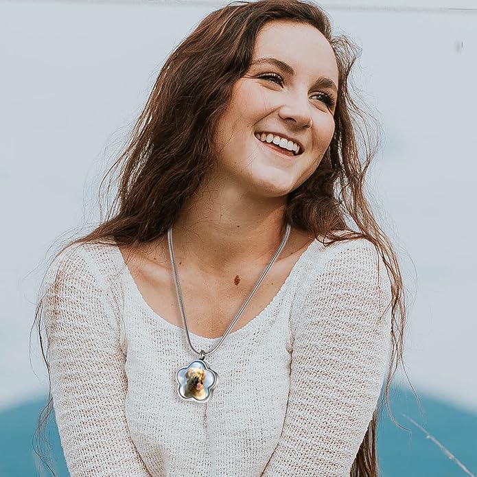 Farfume Personalized Pet Urn Necklace for Dog Cat Ashes Cremation Pet Memorial Customized Photo Text Engraving Pendant Keepsake Funeral Jewelry