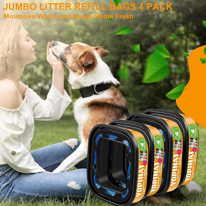 Jumbo Square Refill Bags 4 Pack Lasts Up to 16 Months Compatible with Pet Genie Dog Waste Disposal System Pails Lavender Scented Dog Poop Bags for Dogs 7-Layers EVOH Pet Waste Refills for Odor Control