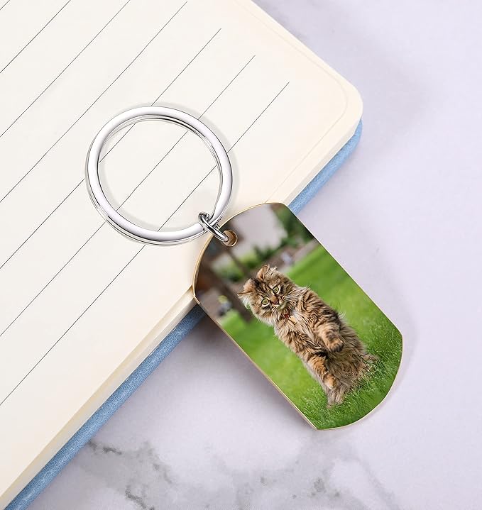 Funnylife Personalized Pet Memorial Keychain for Cats Stainless Steel Custom Cat Photo Keychain Pet Memory Keepsake Loss of Cat Sympathy Gifts