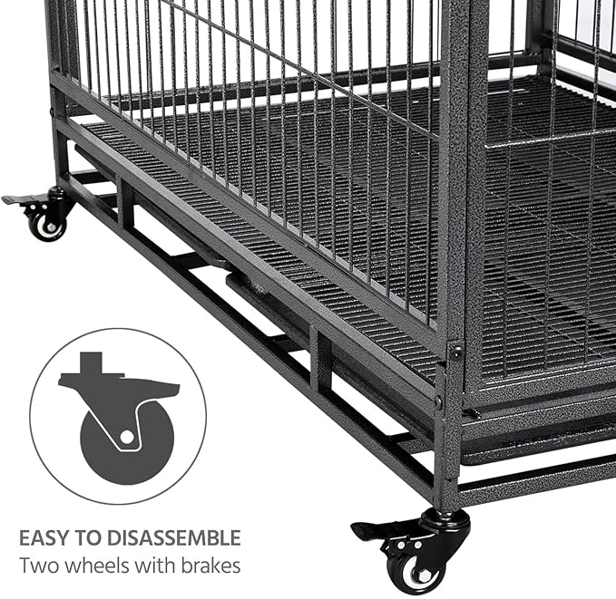 Yaheetech Dog Crate 43-inch Heavy Duty Metal Dog Cage Collapsible Open Top Pet Kennel w/Double Doors & Prevent Escape Locks/Lockable Wheels/Double Tray Indoor Outdoor, Black