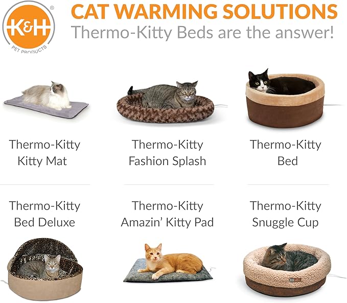 K&H Pet Products Thermo-Kitty Bed Heated Cat Beds for Indoor Cats & Dogs, Calming Warming Pillow Pet Bed, Machine Washable, Removable Heater, Safety Listed - Small 16" Round Sage/Tan