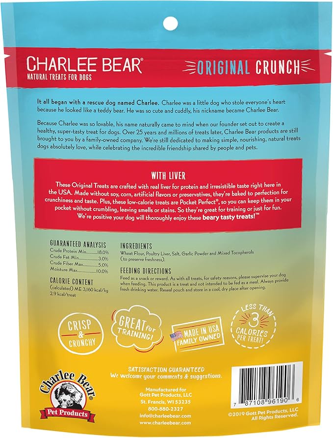 Charlee Bear Original Dog Treats, Chicken Liver, 16 oz (Pack of 2)