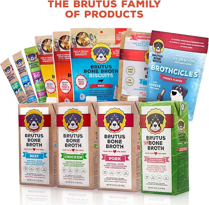 Brutus Bone Broth Biscuits (Pork and Apple) - Natural Dog Treats - Healthy Dog Biscuits with Real Pork, Bone Broth and Apple for Healthy Joints - 18 Grams of Protein - 8 OZ (Pack of 2)