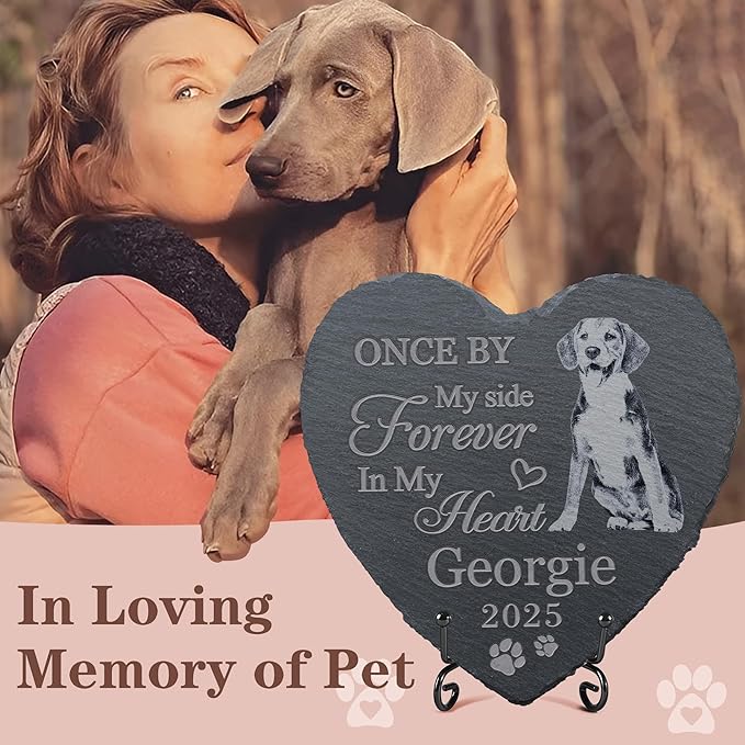 Pet Memorial Stone, Dog Memorial Stone, Dog Memorial Gifts for Loss of Dog, Pet Memorial Gifts, Loss of Pet Sympathy Gift, in Loving Memory Pet - Once by My Side - Heart Shaped