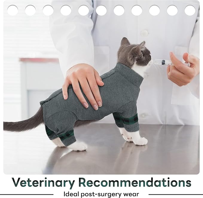 PUMYPOREITY Easy-On Cat Shirt, Soft Stretchy Cat Sweater with Back Snap for Easy Wear, Breathable Recovery Suit for Surgery Recovery, Lightweight Pajamas for All-Day Wear, M, Grey