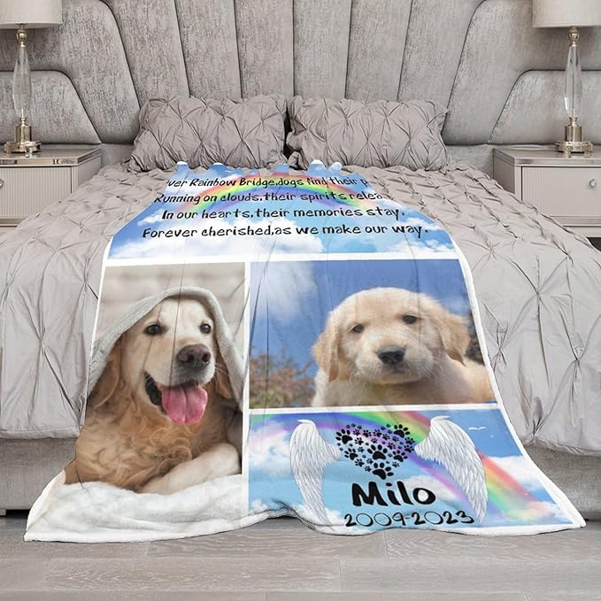 Custom Dog Memorial Gifts for Loss of Dog Cat, Personalized Dog Memorial Blanket with Photos, Pet Memorial Gifts, Pet Loss Gifts, Pet Memorial Throw Blanket, Gifts for Dog Cat Lovers Dog Mom Dog Dad