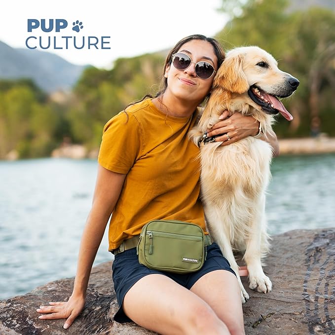 Pup Culture Cross Body Dog Training Treat Pouch | Removable for Anytime Puppy Training | Built-in Poop Bag Dispenser & Used Bag Holder | Stylish Black