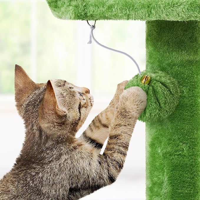 Yaheetech 62in Cat Tree Tower for Indoor Cats, Furniture w/Double Condo, Scratching Posts, Multiple Platforms and Balls for Kittens, Green