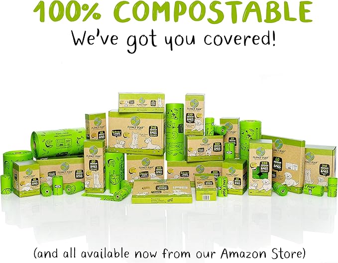 PLANET POOP Home Compostable Dog Poop Bags on Refill Rolls, 60 Un-Scented Pet Waste Bags, Thick Leakproof Plant-Based Doggy Bag, Cat & Dogs Supplies