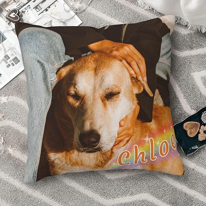 Funnylife Personalized Pet Memorial Throw Pillow with Photo Pet Memorial Gifts for Dogs Cats Loss of Dog Sympathy Gift Dog Bereavement Remembrance Picture Pillow
