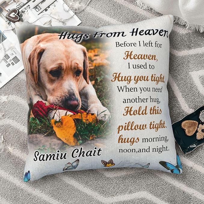 Funnylife Personalized Pet Memorial Throw Pillow with Photo Pet Memorial Gifts for Dogs Cats Loss of Dog Sympathy Gift Dog Bereavement Remembrance Picture Pillow