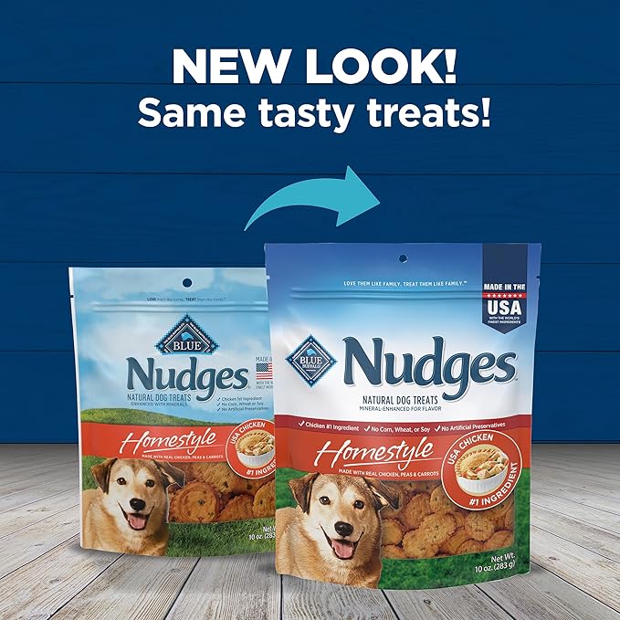 Blue Buffalo Nudges Homestyle Natural Dog Treats Made with Real Chicken, Made in the USA, Chicken, 10-oz Bag