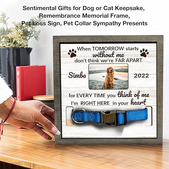 Customized Dog Collar Frame Memorial Pet Loss Sign for Dogs Lovers Gifts Pet Wood Memorial for Tabletops Someone Who Lost A Pet Keepsake Picture Frame Sympathy Gifts Funerary Decor Wall Items