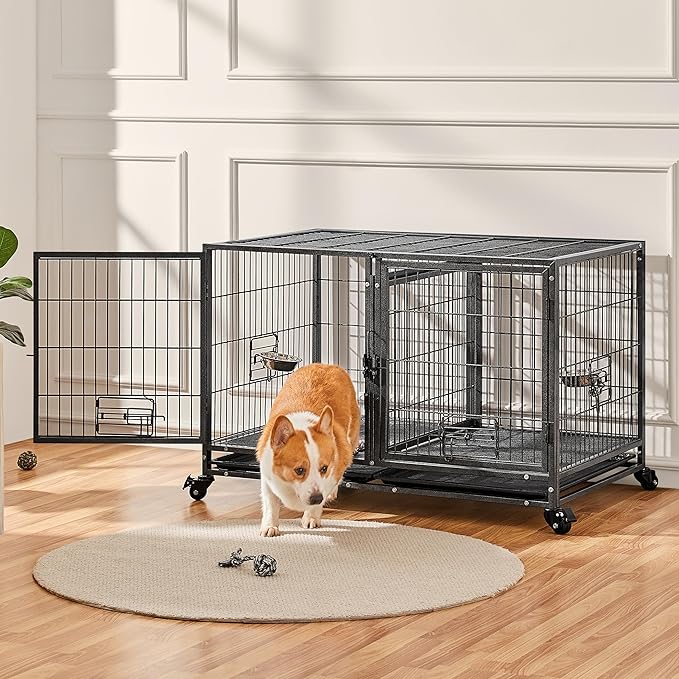 Yaheetech Stackable Dog Crate with Divider 43'' Rolling Heavy Duty Dog Cage with Open Top/ 2 Removable Trays for Small/Medium Dog