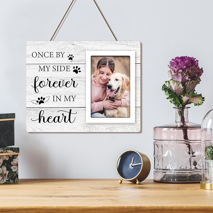 Pet Memorial Gifts for Dogs - Dog Memorial Gifts Picture Frame - Lost of Pet Sympathy Present, Pet Loss Remembrance Gift, Cat Passing Away Memorial Frame with Paw Print 4x6" Photo