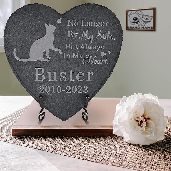 Pet Memorial Stone Cat - Cat Headstone - Cat Memorial Stone - Cat Memorial Gifts - Loss of a Cat - Cat Loss Gifts (Heart-Shaped)