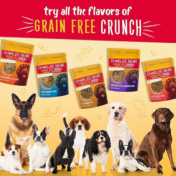Charlee Bear Crunch Grain Free Dog Treats, Chicken, Pumpkin and Apple, 2 Ounce Resealable Bag, Low Calorie Training Treats for Dogs, Limited Ingredient, Healthy, Crunchy Dog Snacks, Made in USA
